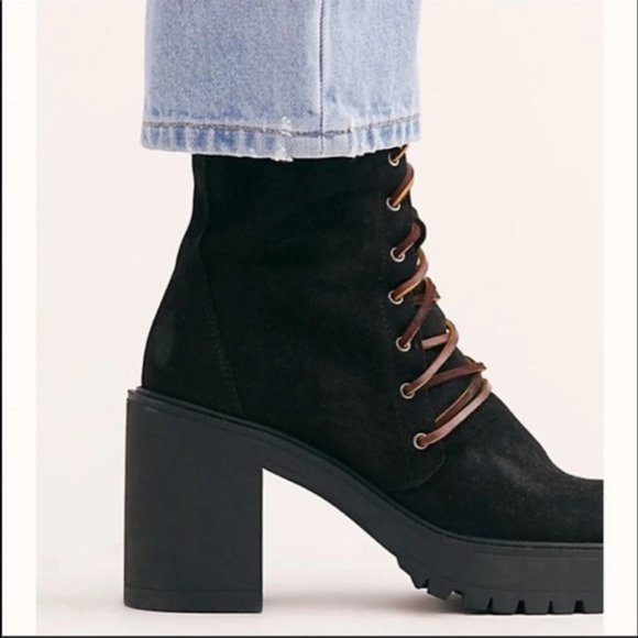 Free People Dylan Lace Up Boot in Black - Picture 2 of 12